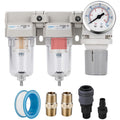 NANPU 1/4" NPT Air Drying System - 5 Micron Particulate Filter, 0.01 Micron Coalescing Filter, Air Pressure Regulator Combo - Semi-Auto Drain, Poly Bowl w/Metal Gauge