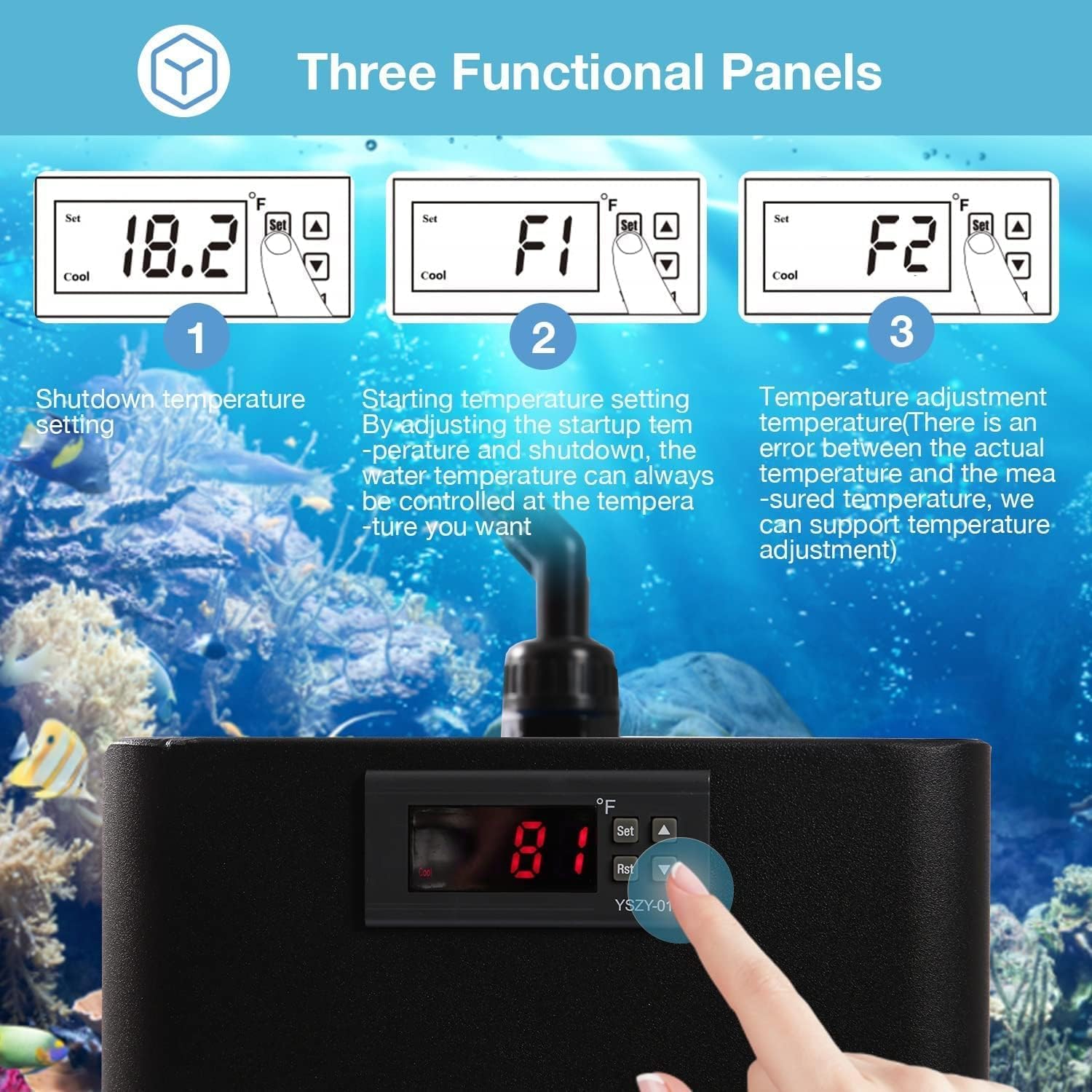 Aquarium Chiller, 79 gal 1/3 HP 300L Water Chiller for Cold Plunge, Hydroponic Cooler Fish Tank Cooling System for Axolotl Coral Reef Shrimp with Pump and Pipe