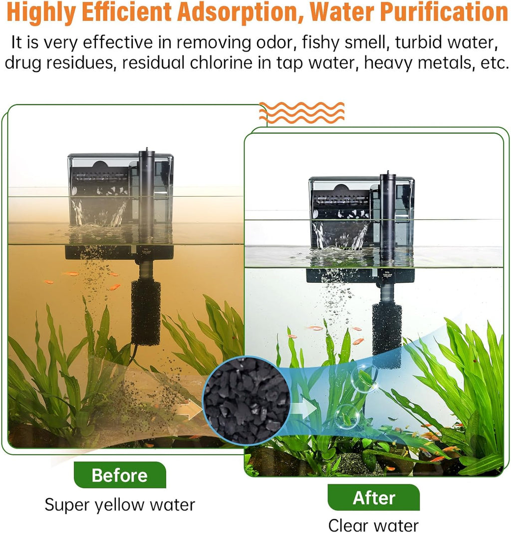 hygger Aquarium Activated Carbon, Premium Natural Coconut Shell Activated Charcoal for Freshwater and Saltwater, Fish Tank Filter Media, Water Purification Carbon (10.5 oz with Fine Mesh Bag)
