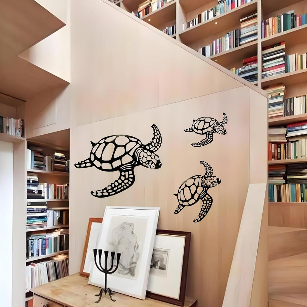 MVTDONT Sea Turtle Wall Decor Set of 3 - Metal Ocean-Themed Art with Hollow Shell Designs for Beach House, Bathroom, Nursery, Living Room Wall Hanging Décor