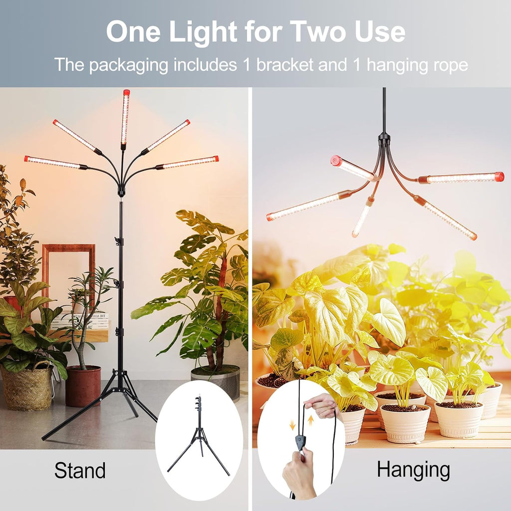 FECiDA Gamechanger! 45W 5Head Tripod Stand Tall Plant Light, 2025 Grow Lights for Indoor Plants with Stand for Bonsai Tree, Big Plants, Full Spectrum Growing Lamp 4,8,12 Hr Timer