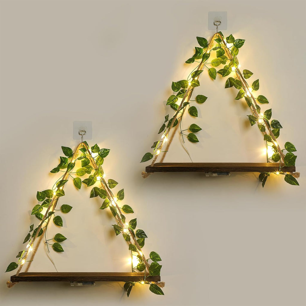 Shelf for Wall,Floating Shelves,Floating Shelves for Wall No Drilling,Adhesive Shelves,Command Strip Shelf,Room Decor Aesthetic,Fake Books Decor,Christma Decorations,2-Piece Set(Green Leaf)