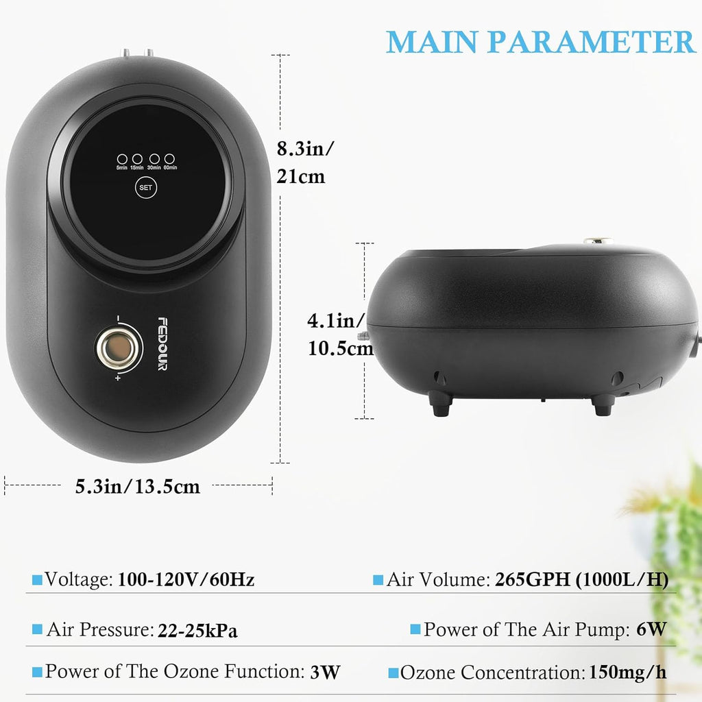 FEDOUR 6W Aquarium Air Pump with Ozone, Powerful Adjustable Fish Tank Oxygen Pump for up to 300Gallon Tank, Quiet Aquarium Air Bubbler (6W with Ozone for up to 300gallon)