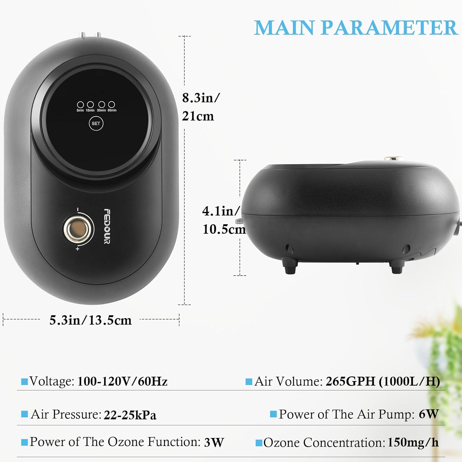 FEDOUR 6W Aquarium Air Pump with Ozone, Powerful Adjustable Fish Tank Oxygen Pump for up to 300Gallon Tank, Quiet Aquarium Air Bubbler (6W with Ozone for up to 300gallon)