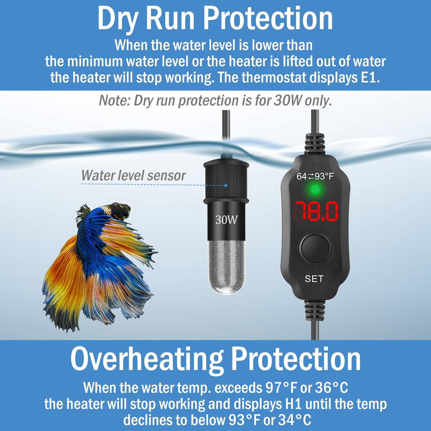 Super Mini Aquarium Heater 10W Betta Heater Adjustable Submersible Fish Heater Small Fish Tank Heater Turtle Heater with Digital Display Thermostat, for 1-2 Gallon Tanks