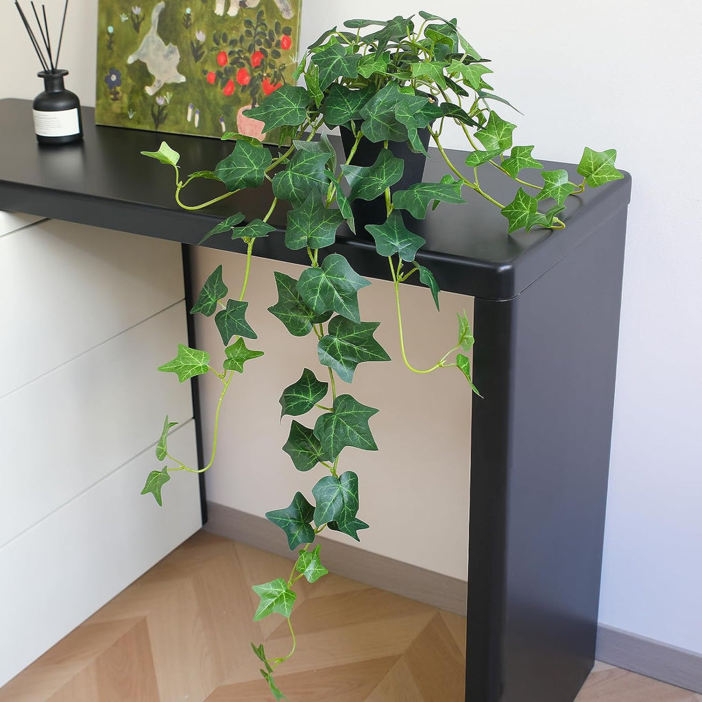 alyptus Fake English Ivy Plants in Pots Set of 2 – Realistic Artificial Ivy Greenery for Home Decor, Tabletop, Office, Shelf, or Bathroom – Lifelike Faux Hanging Vines, No Maintenance Required