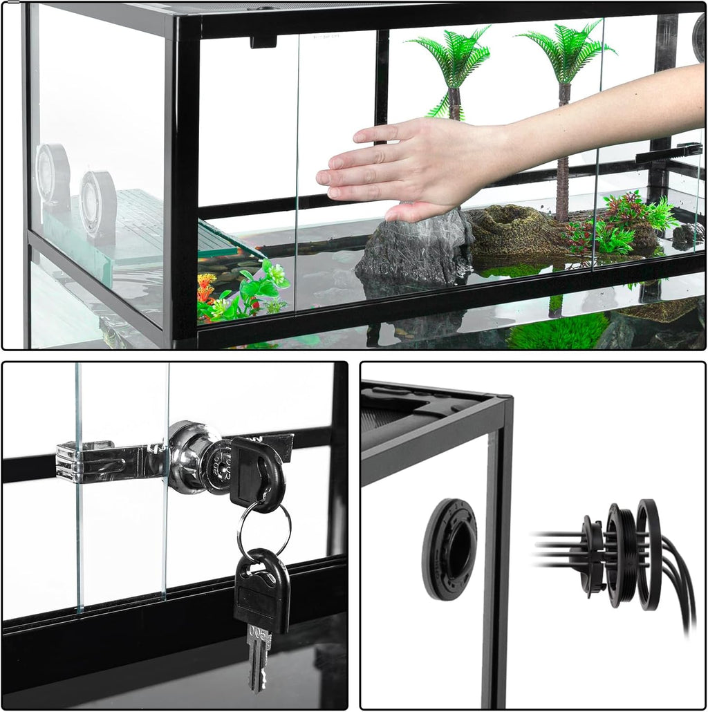 REPTIZOO 67 Gallon Large Turtle Tank Aquarium, 48"×18"×18" Tortoise Habitat Water-Land Ecological Turtle Tank with Drainage System Aquatic Aquarium