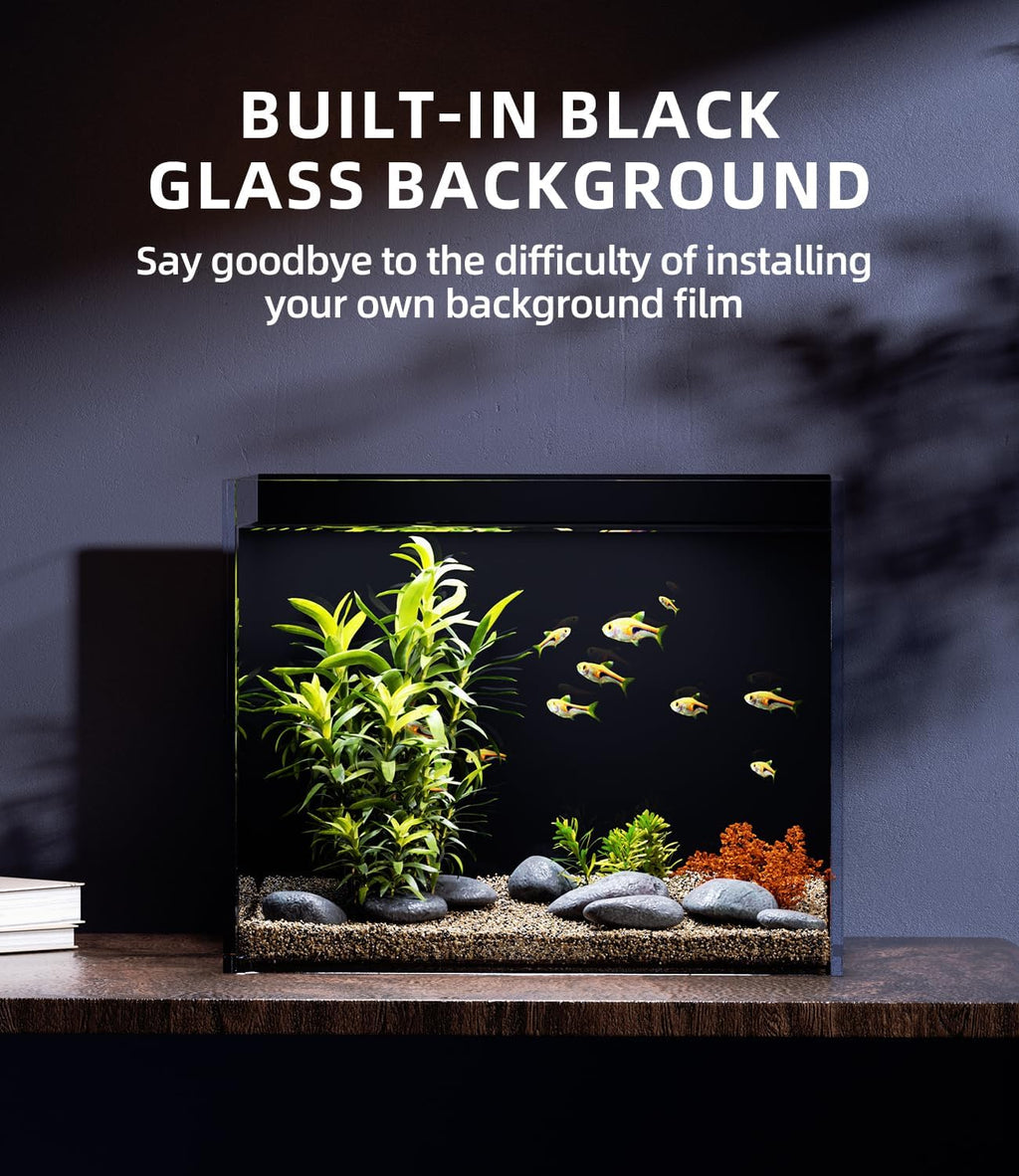 3 Gallon Glass Fish Tank Ultra Clear Rimless Aquarium, Built-in Black Background Rectangular Tank