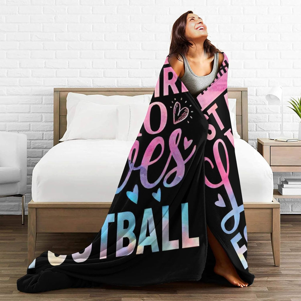 Just A Girl Who Loves Football Throw Blanket Sports Print Throw Blankets Gifts for Couch Sofa Bed Stuff Decor Soft Cozy Fleece Plush Warm Flannel Bedding for Lover 50"x60"