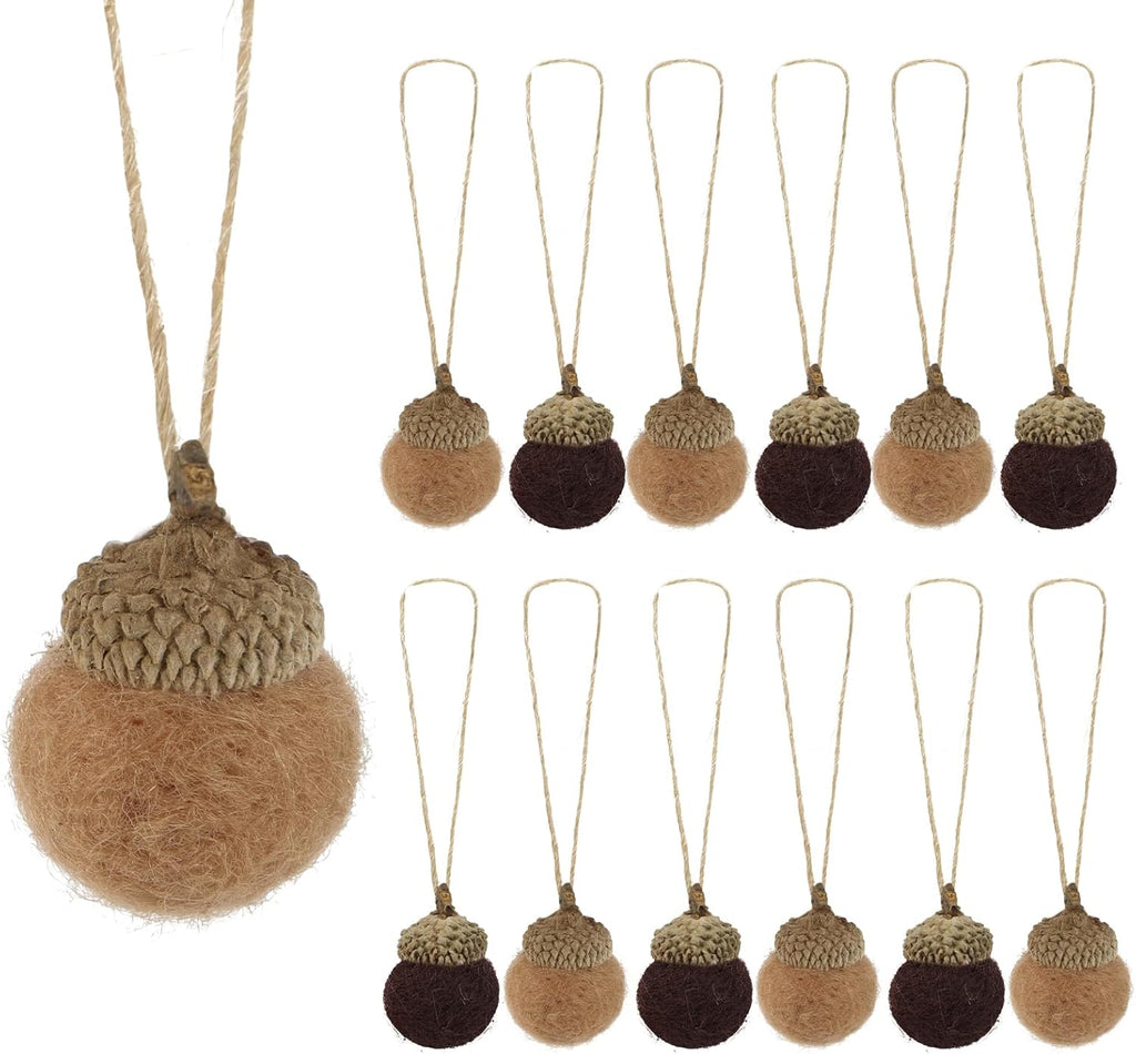 12pcs Felt Acorn Ornaments for Woodland Christmas Tree Mini Realistic Brown Handmade Acorns for Decorations Seasonal Trees Farmhouse Mantel Wall Decor