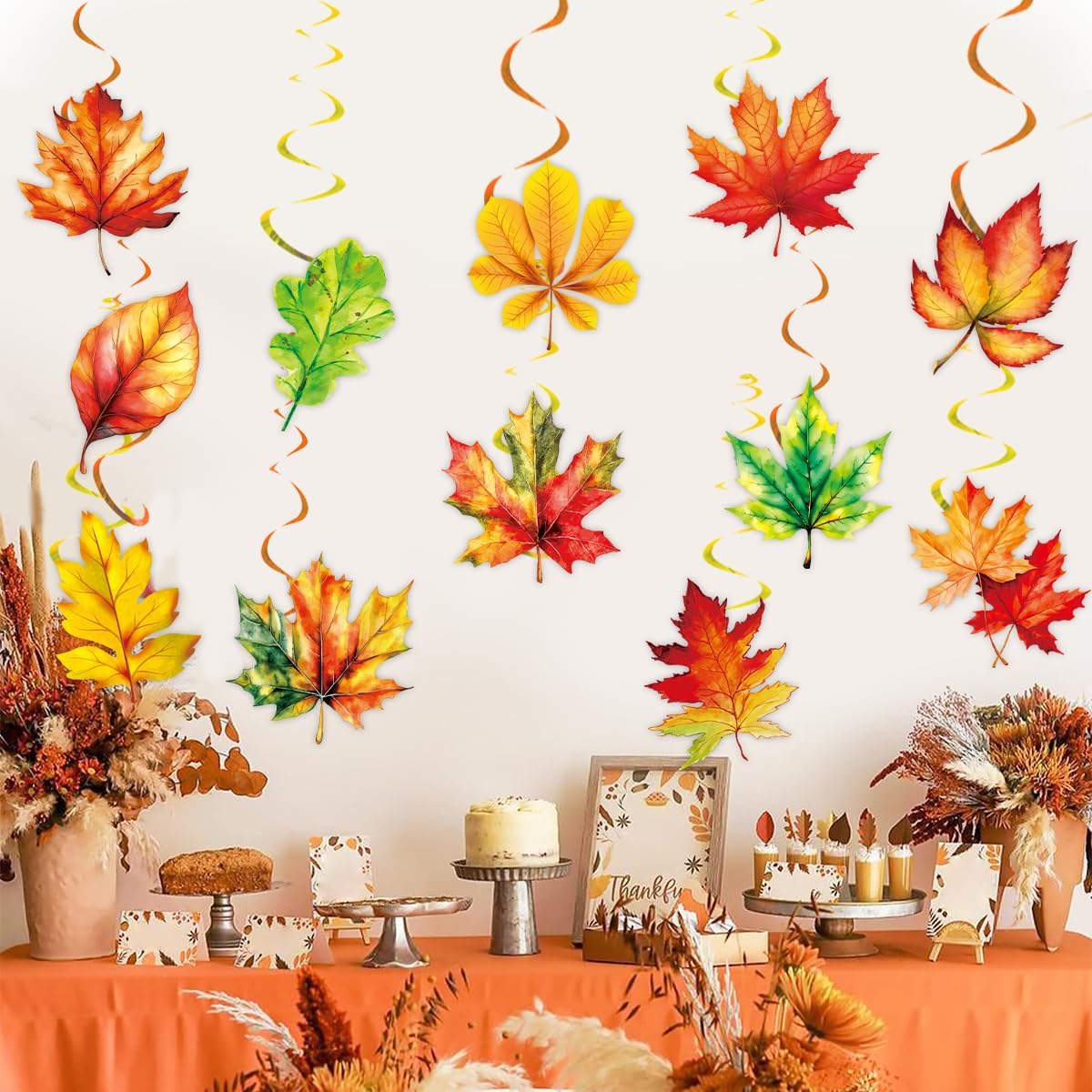 24 Pieces Fall Leaves Hanging Swirls – Maple Leaves Swirls Decorations 5.6×5.9 Inch Fall Thanksgiving Ceiling Hanging Decorations for Home, Autumn Thanksgiving, Harvest Decor, Family Gathering