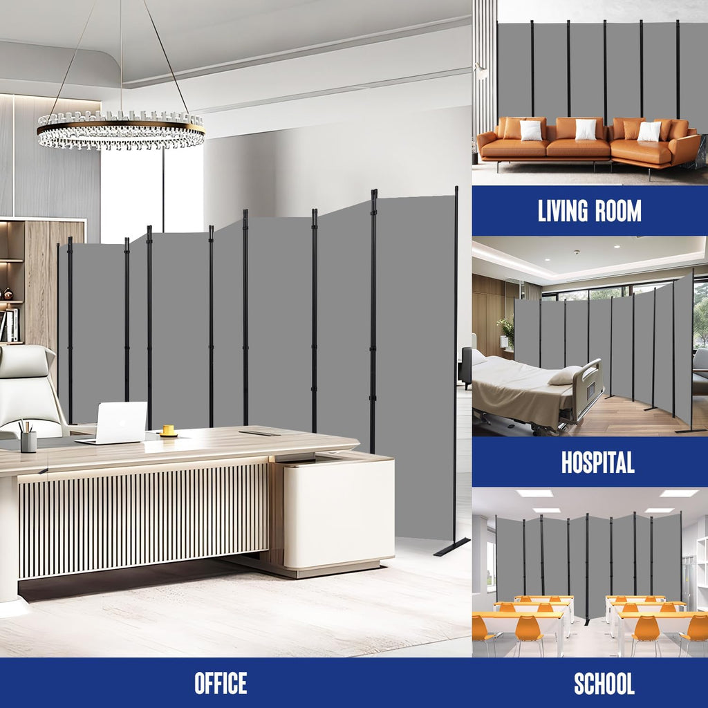 Room Divider and Folding Privacy Screens 8 Panel, 14.67 Ft Wide Partition Room Dividers, Portable Room Divider Panel for Room Separtition, Large Wall Dividers for Room, Office, School,Studio Grey