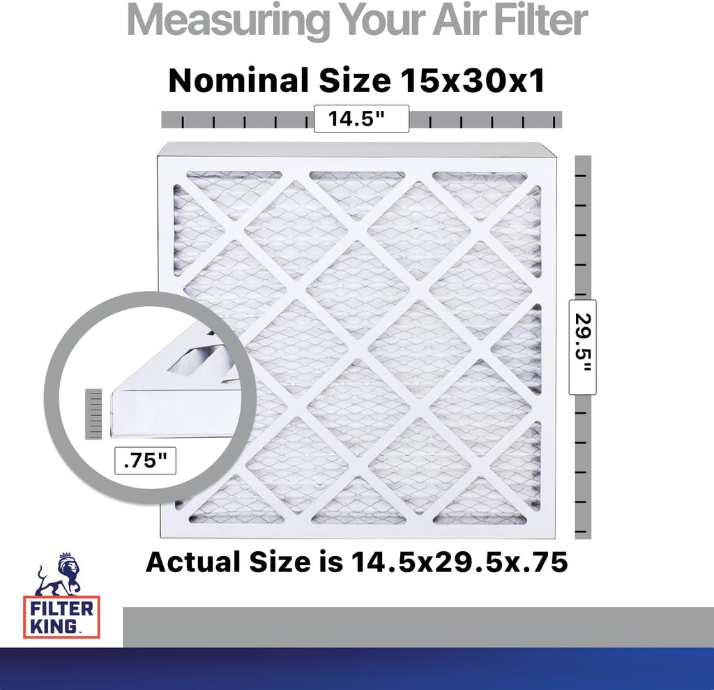 Filter King 15x30x1 Air Filter | 4-PACK | Carbon MERV 8 HVAC Pleated A/C Furnace Filters | MADE IN USA | Actual Size: 14.5 x 29.5 x .75"