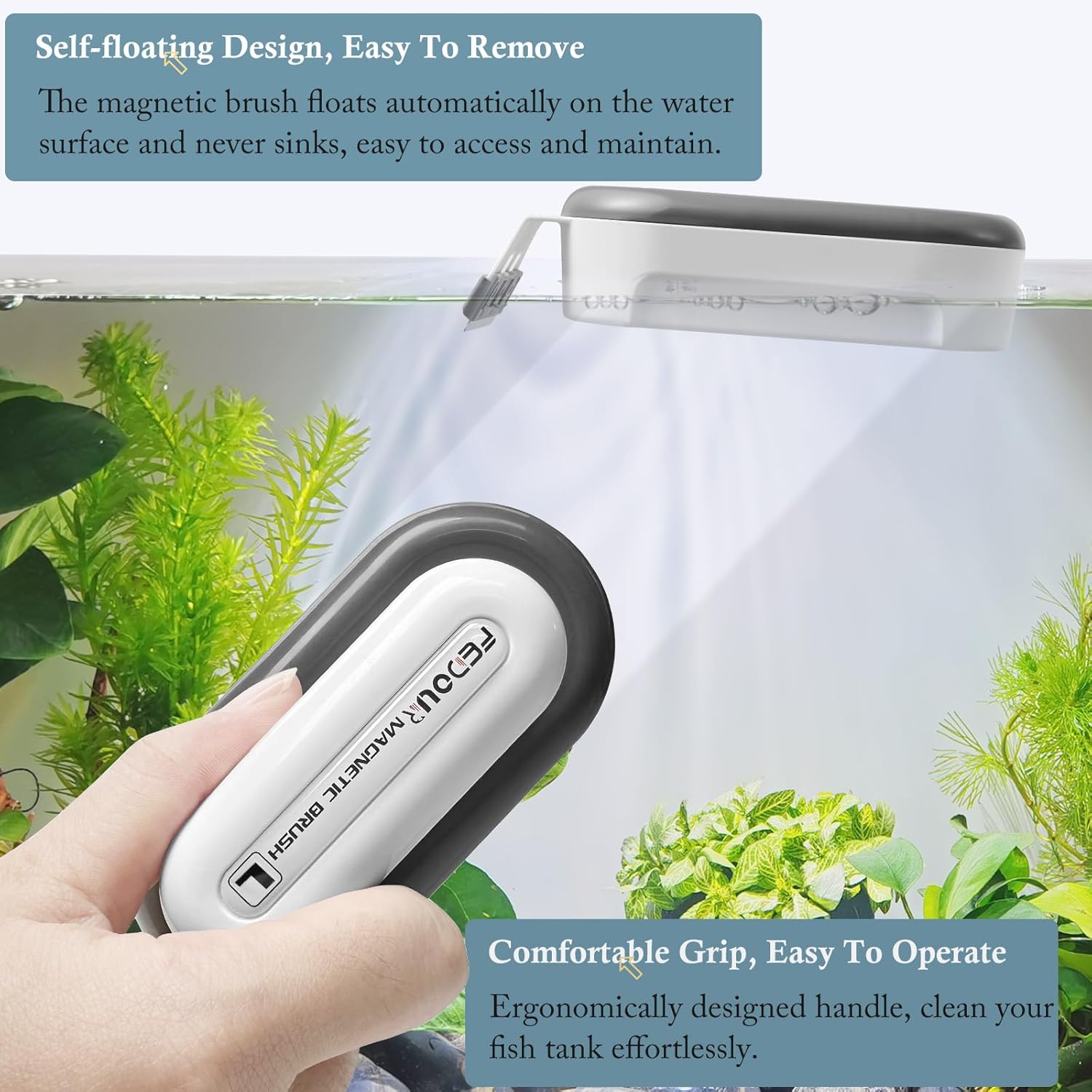 FEDOUR Aquarium Strong Magnetic Cleaner with 2 Detachable Algae Scraper, Fish Tank Magnet Cleaning Tool, Aquarium Floating Scrubber Brush for Glass and Acrylic Tanks 0.3-1 inch (Large)