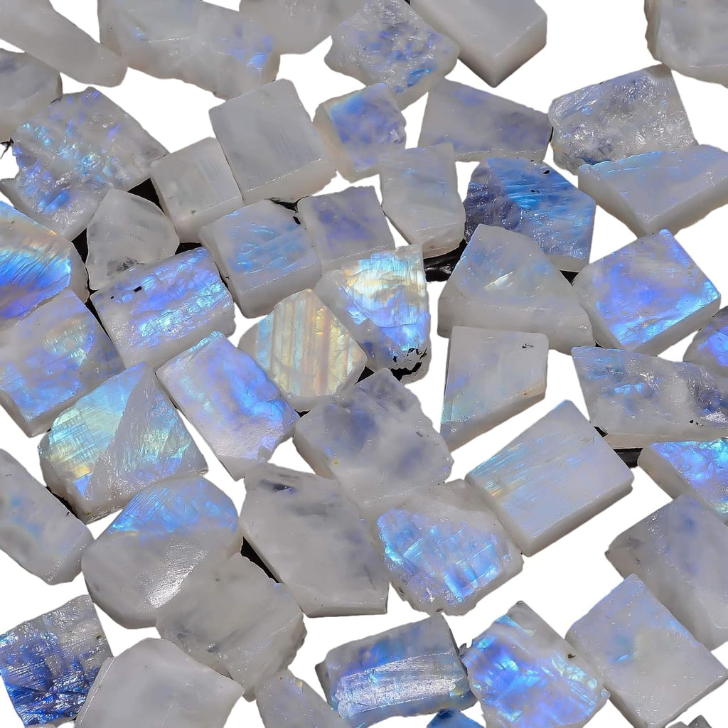 100 carats Natural Blue Flash Raw Moonstone Crystal Rough Gemstone Crystals, Rock, Jewelry Making Supplies, Chakra Healing, Meditation, Art-DIY Stone, 6 to 8pcs