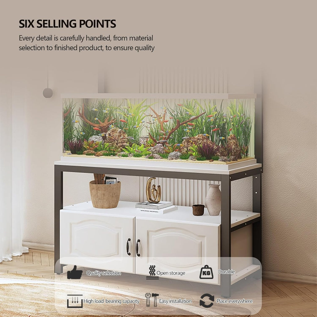 Large Aquarium Stand with Storage Cabinet, Adjustable Height, High Load Capacity, Suitable for Reptile/Reptile Tanks(Walnut,80x50cm/31.5x19.7in)