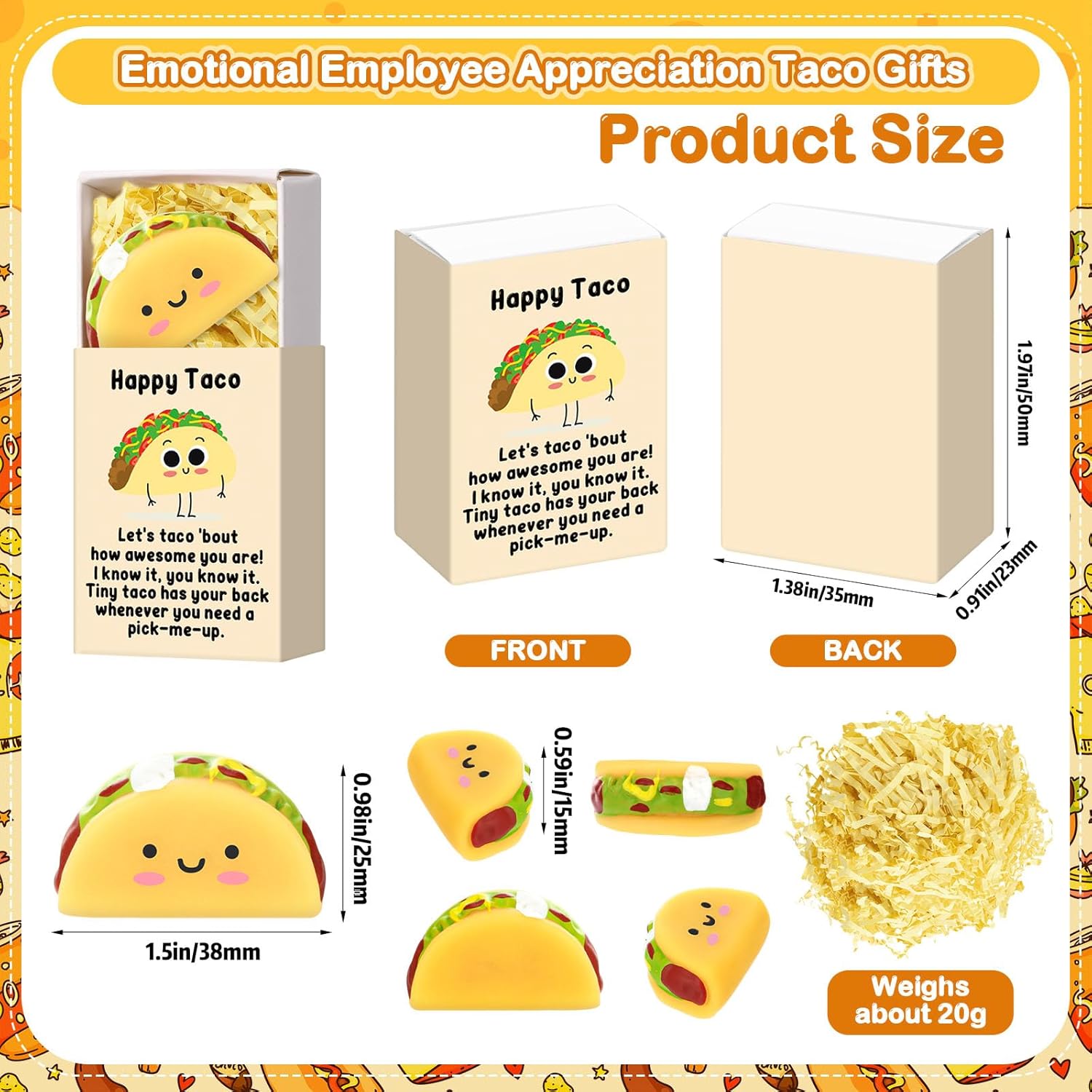 Wettarn 24 Sets Taco Appreciation Gifts Cute Stress Balls with Support Gift Boxes Inspirational Party Favors for Employee Coworker Friends Office Positive Relief Toys