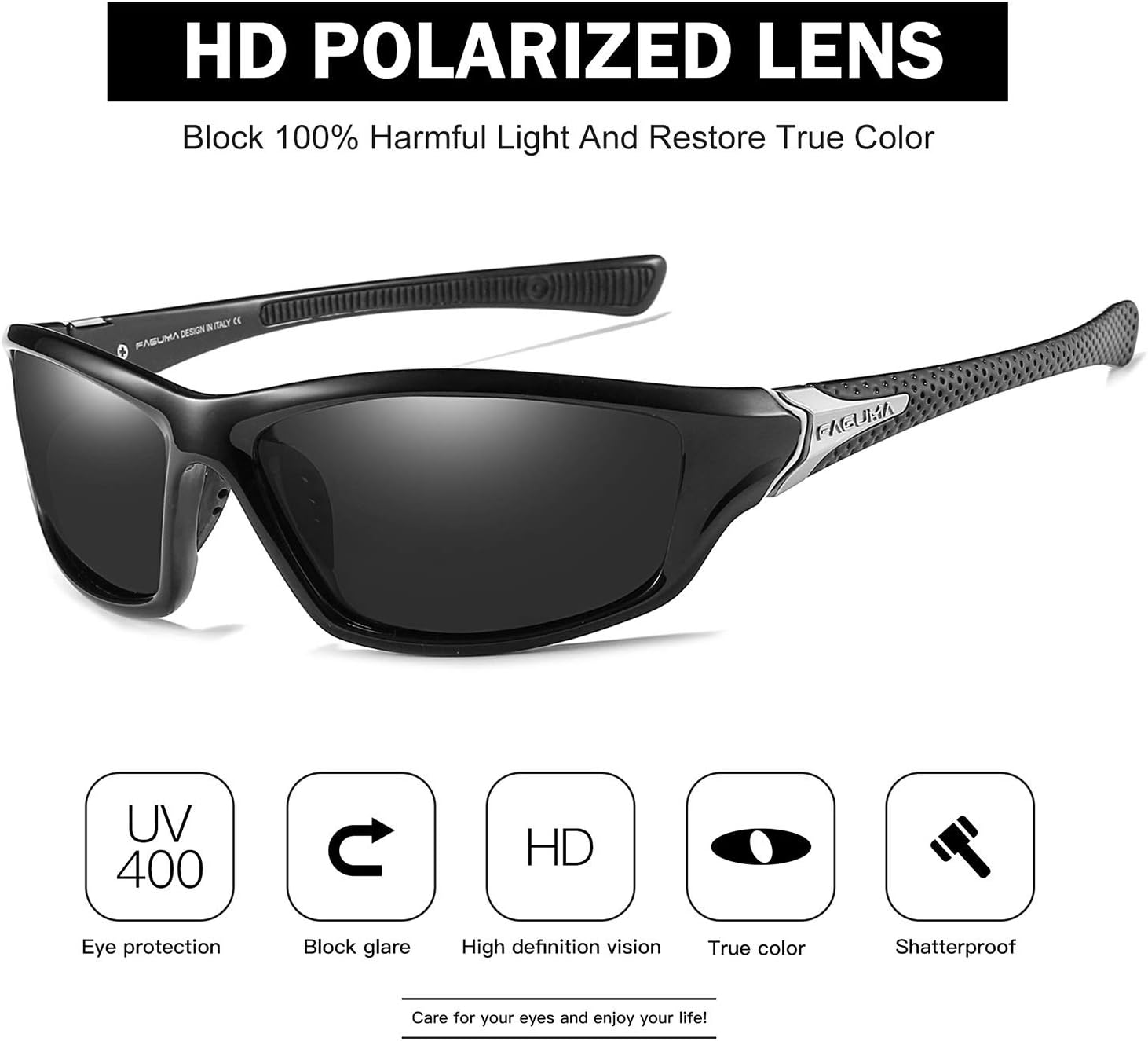 FAGUMA Sports Polarized Sunglasses For Men Cycling Driving Fishing UV400 Protection