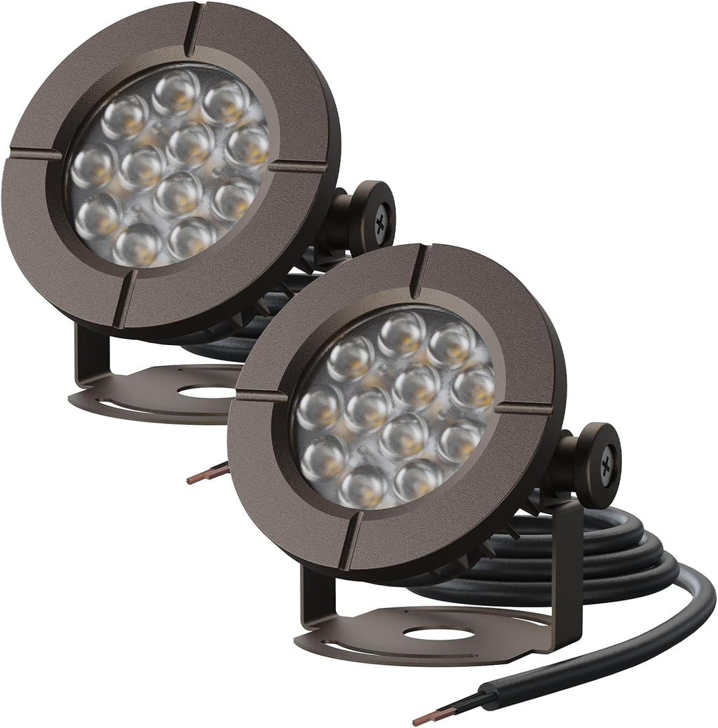 GOODSMANN Pond Lights Low Voltage Outdoor Landscape Spotlight LED Underwater Submersible Lights 2PK 6W 580 lumens 3000K IP68 with 14.8FT Cable and Connector Aluminum Housing Bronze Finish