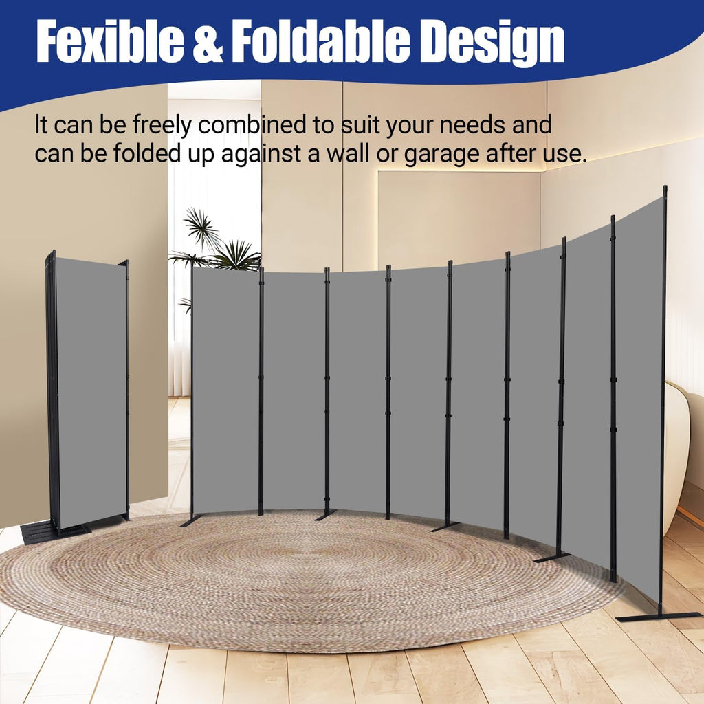Room Divider and Folding Privacy Screens 8 Panel, 14.67 Ft Wide Partition Room Dividers, Portable Room Divider Panel for Room Separtition, Large Wall Dividers for Room, Office, School,Studio Grey
