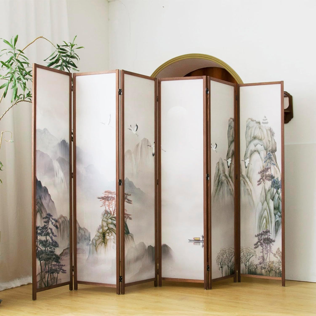 6 Panel Room Divider Folding Privacy Screen,5.6 FT Tall Double Faced Panel Screen,Blackout Panel Divider for Room Seperation,Plain Landscape