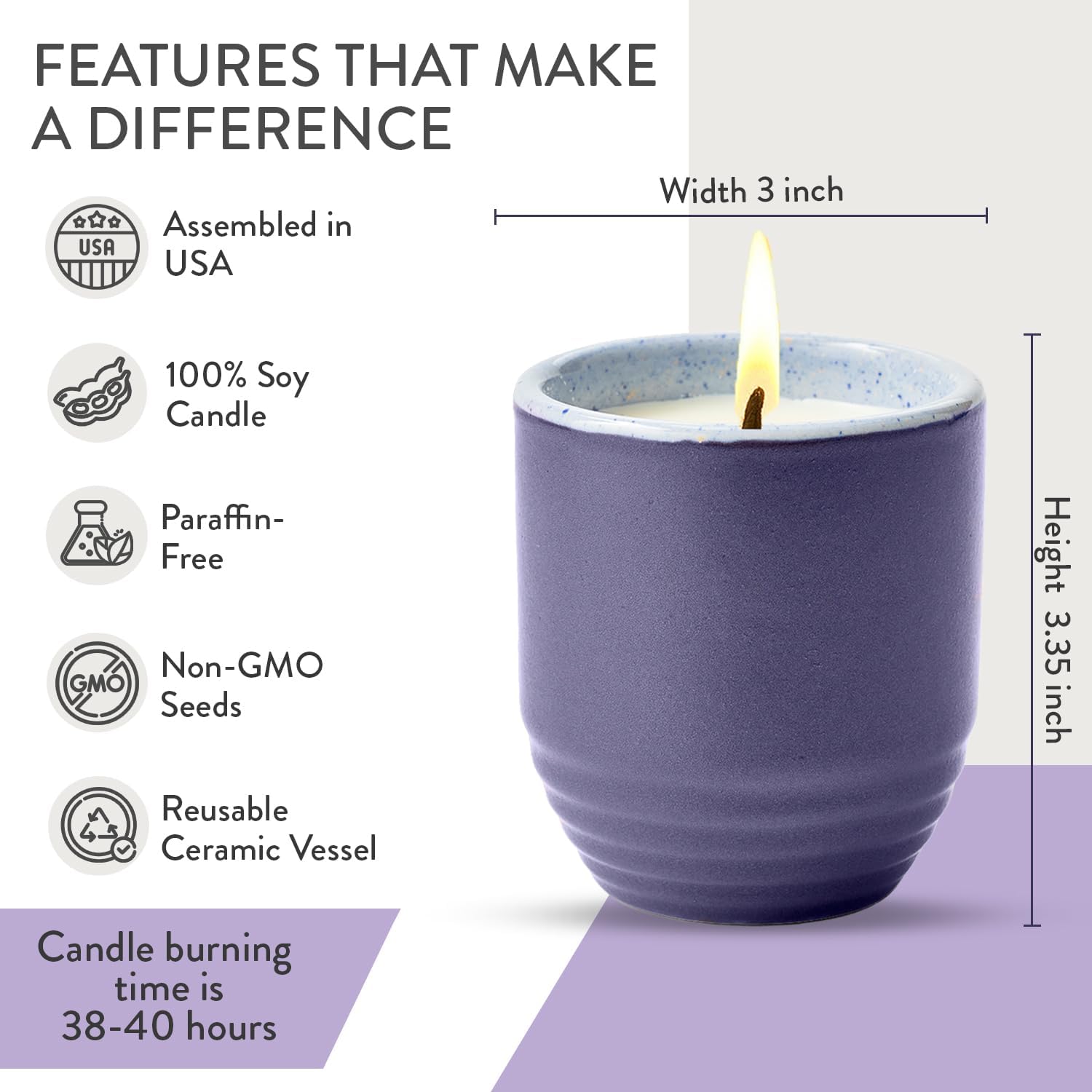 Modern Sprout Garden Vibes 2-in-1 Soy Candle & Planter - Violet Hour (Lavender, Grape Soda, Wild Iris, Violet) 6 Oz Scented Candle w/Lavender Seeds - Ceramic Vessel Dual Purpose Jar - 38-40 Hour Burn