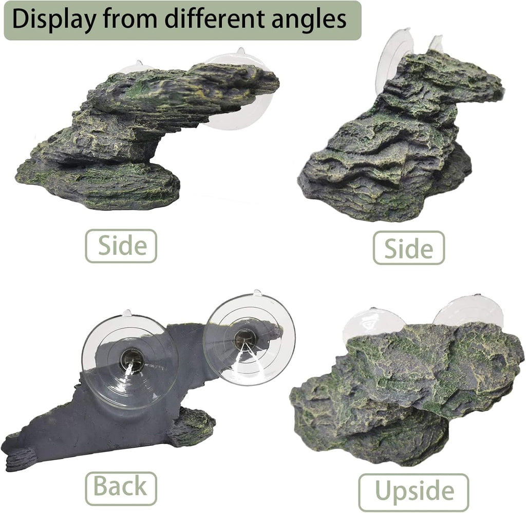 Turtle Basking Platform Reptile Climbing Shale Resin Step Ledge Stone Aquarium Ornament Rock Landscaping Decoration with Suction Cups for Frogs Newts Amphibians Lizard (Medium:8.2”Lx3.3”Wx3.1”H)