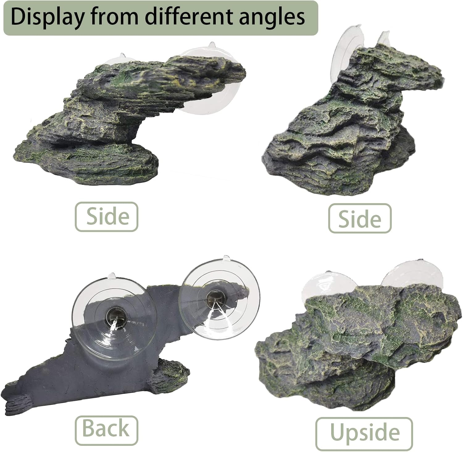 Turtle Basking Platform Reptile Climbing Shale Resin Step Ledge Stone Aquarium Ornament Rock Landscaping Decoration with Suction Cups for Frogs Newts Amphibians Lizard (Medium:8.2”Lx3.3”Wx3.1”H)