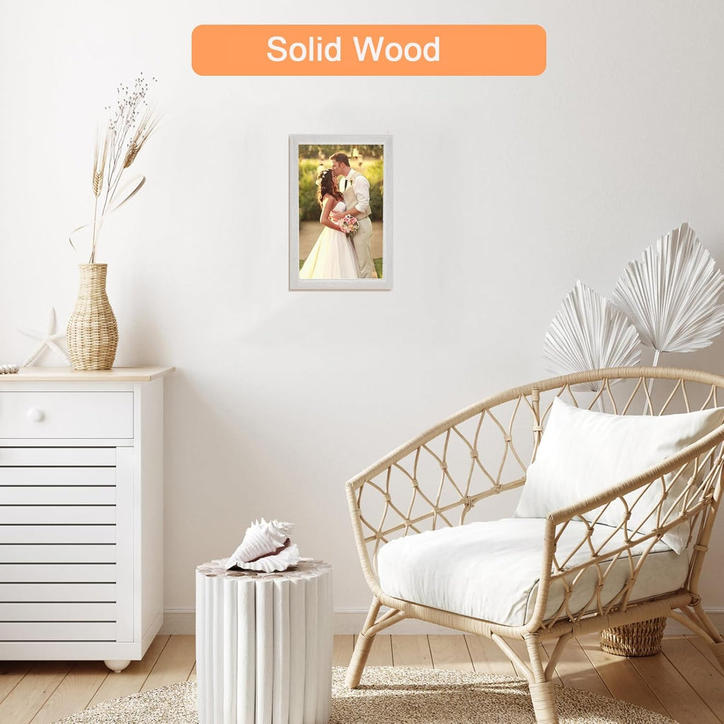 8x12 Wood Frame White, Natural Woodgrain 12x8in Picture Frame, Rustic Wooden 8 x 12 inch Gallery Photo Poster Frame with HD Plexiglass, Horizontal Vertical Wall Mounting Tabletop Display 1Pcs
