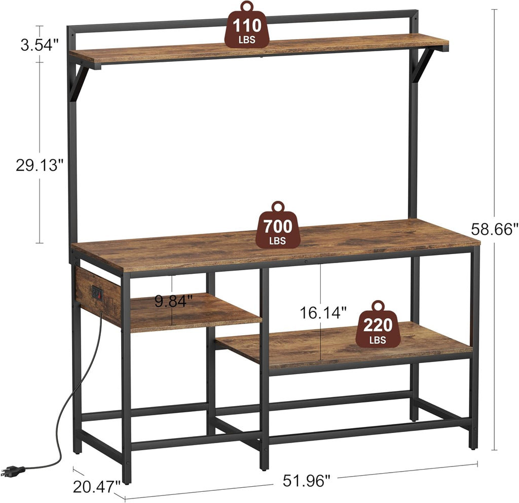 55 Gallon Fish Tank Stand with Power Outlet, Metal Aquarium Stand with Filter Storage, 6-Leg Reptile Tank Stand with 3-Tier Adjustable Storage Shelves and roof Support