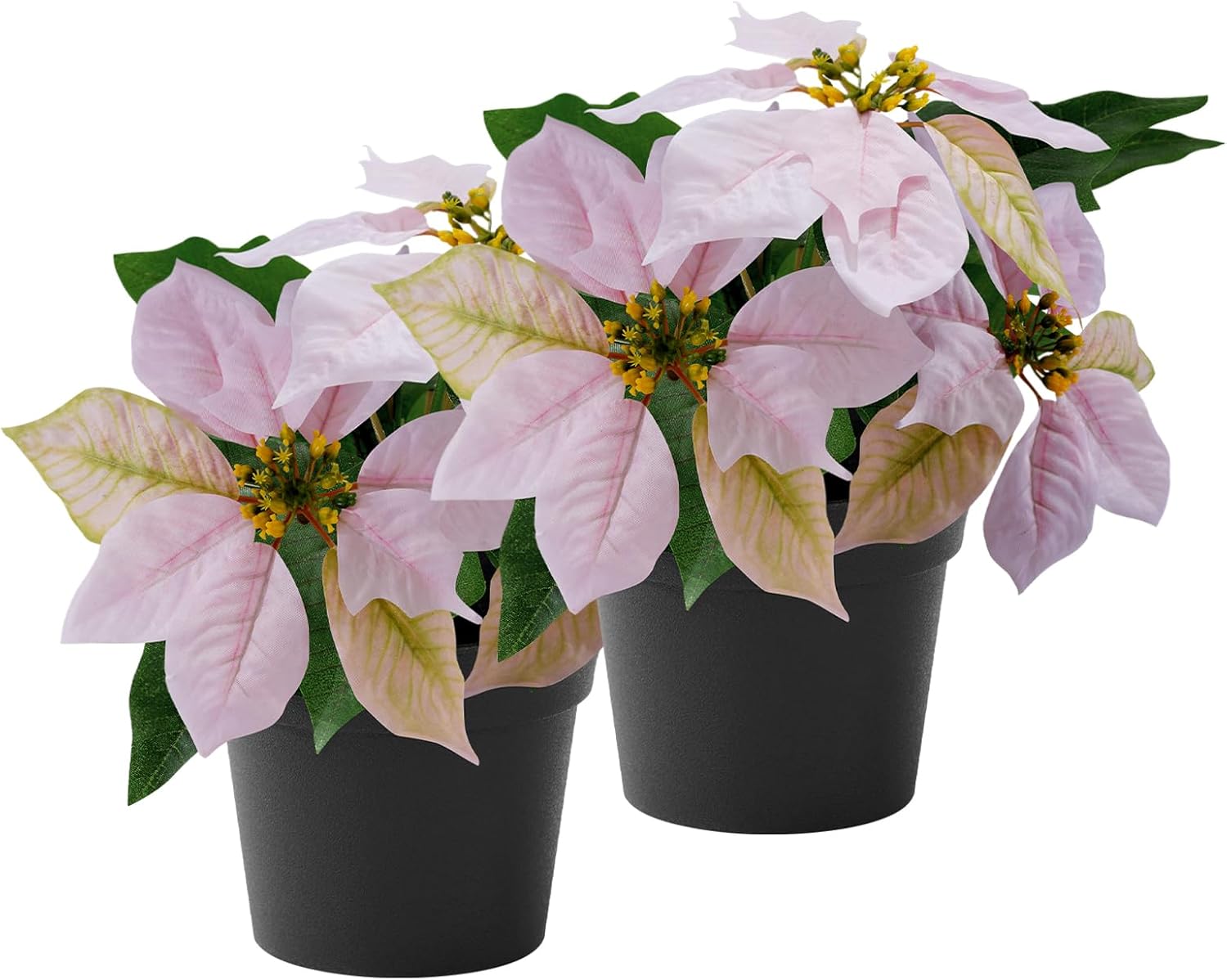 2 Pack Poinsettias Artificial Christmas Flowers Small Pink Poinsettia Plant Artificial 9 Inch Faux Winter Flowers for Porch Home Garden Decorations Indoor Outdoor Xmas Ornament