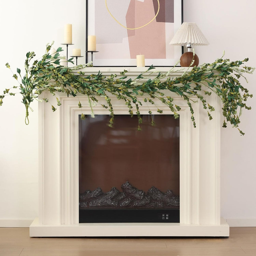 Mizii Fall Garland Artificial Flower Garlands 6 Feet Fake Wildflower Floral Garland Hanging Vines Flowers Decorations for Mantle Table Centerpieces Room Wall Fireplace Wedding Fall Decor (Green)