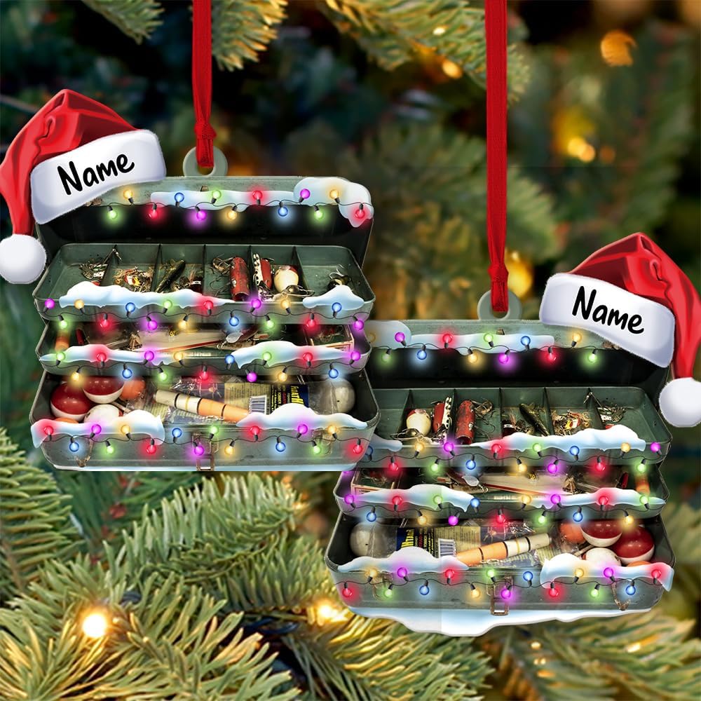 Fishing Tools Box Personalized Fishing Christmas Ornament Fish Ornaments for Christmas Tree Bass Fish Ornaments Fishingman Decor Flat 2D Hanging Tree Fisherman Dad Gift 16