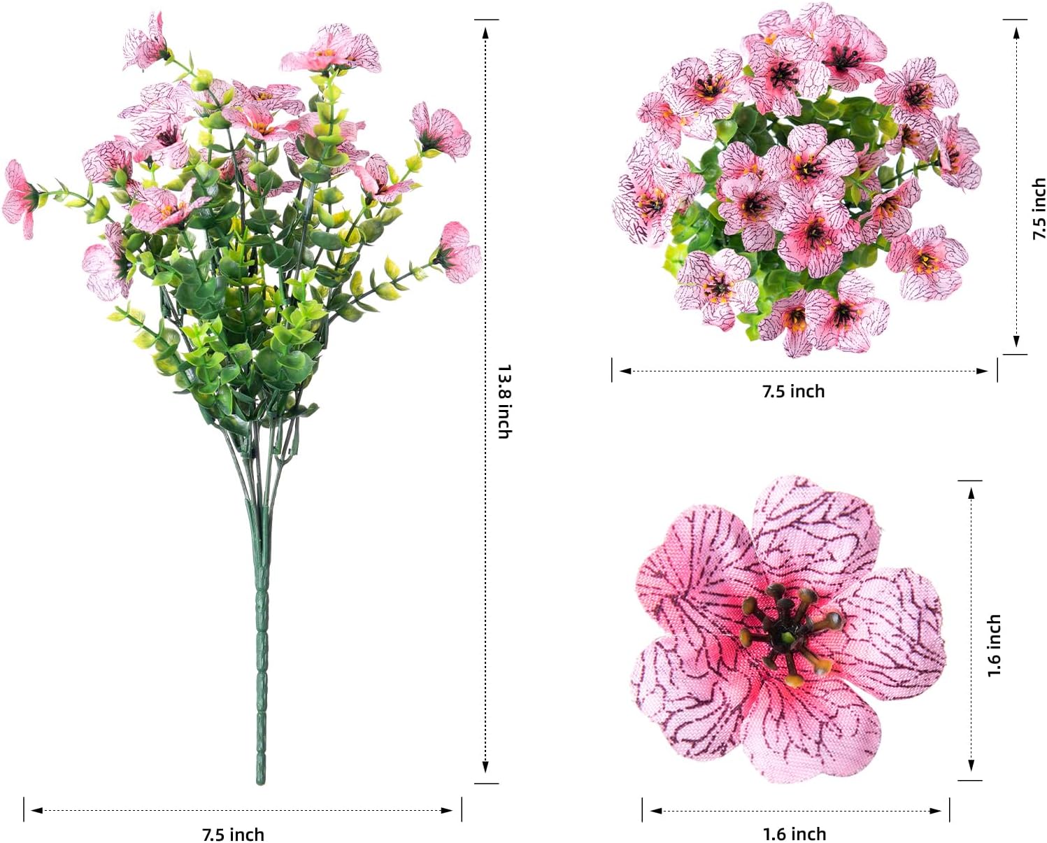 HyeFlora Artificial Flowers for Outdoor Indoor Garden Home Decoration, Faux Flower Daisy with Eucalyptus Leaves Fake Plants Greenery Boxwood Porch Patio, 12 Bundles (Pink)