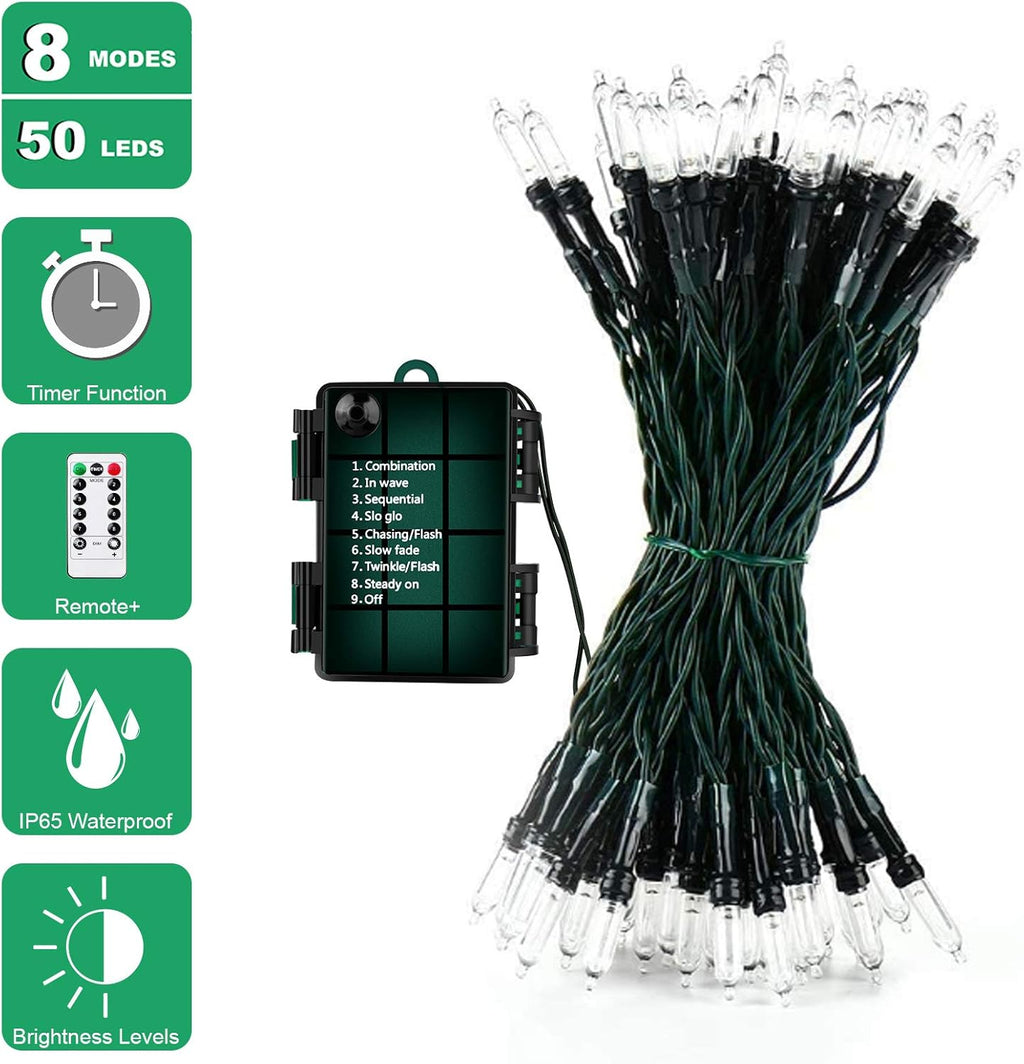 18ft Battery Operated String Lights,Outdoor String Lights Christmas Lights 50 Led String Lights with Remote Timer Waterproof for Indoor Outdoor Garden Party Christmas Decoration, Cool White