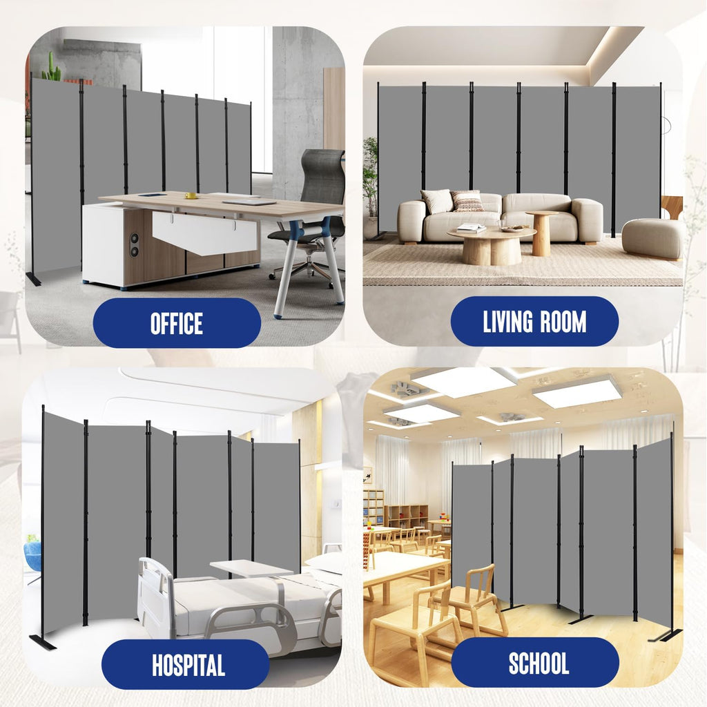 Room Divider and Folding Privacy Screens 6 Panel, 11 Ft Wide Room Partitions Dividers, Portable Room Divider Screen for Room Separtition, Folding Wall Dividers for Home, Office, Bedroom, Studio Grey