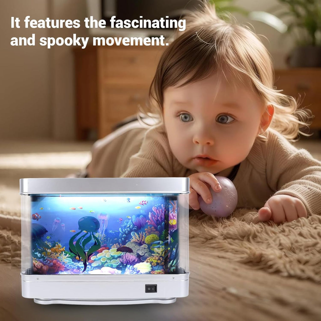 Tyenaza Fake Fish Tank Lamp with Moving Fish, LED White Light USB 5V Plug in Artificial Aquarium Lamp for Desktop Bedroom