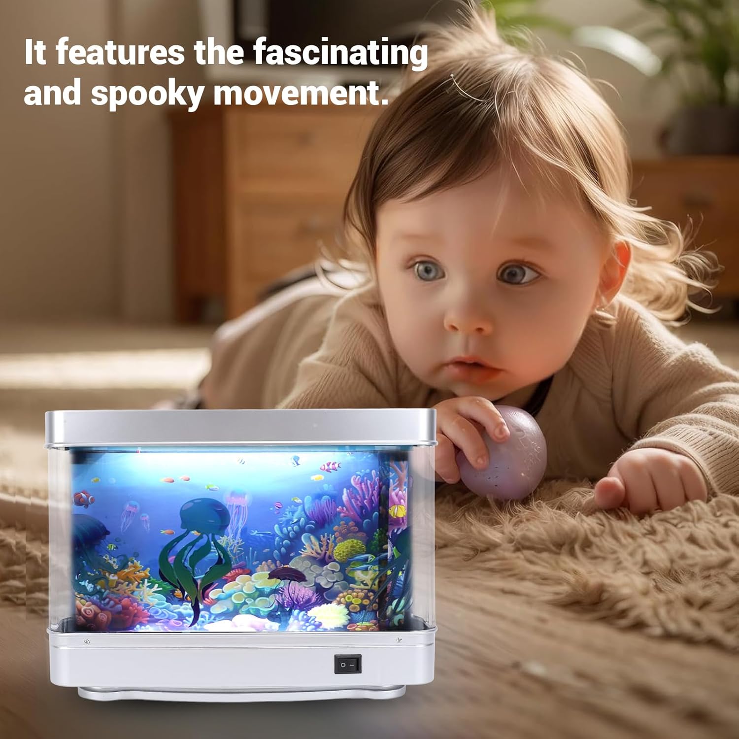 Tyenaza Fake Fish Tank Lamp with Moving Fish, LED White Light USB 5V Plug in Artificial Aquarium Lamp for Desktop Bedroom