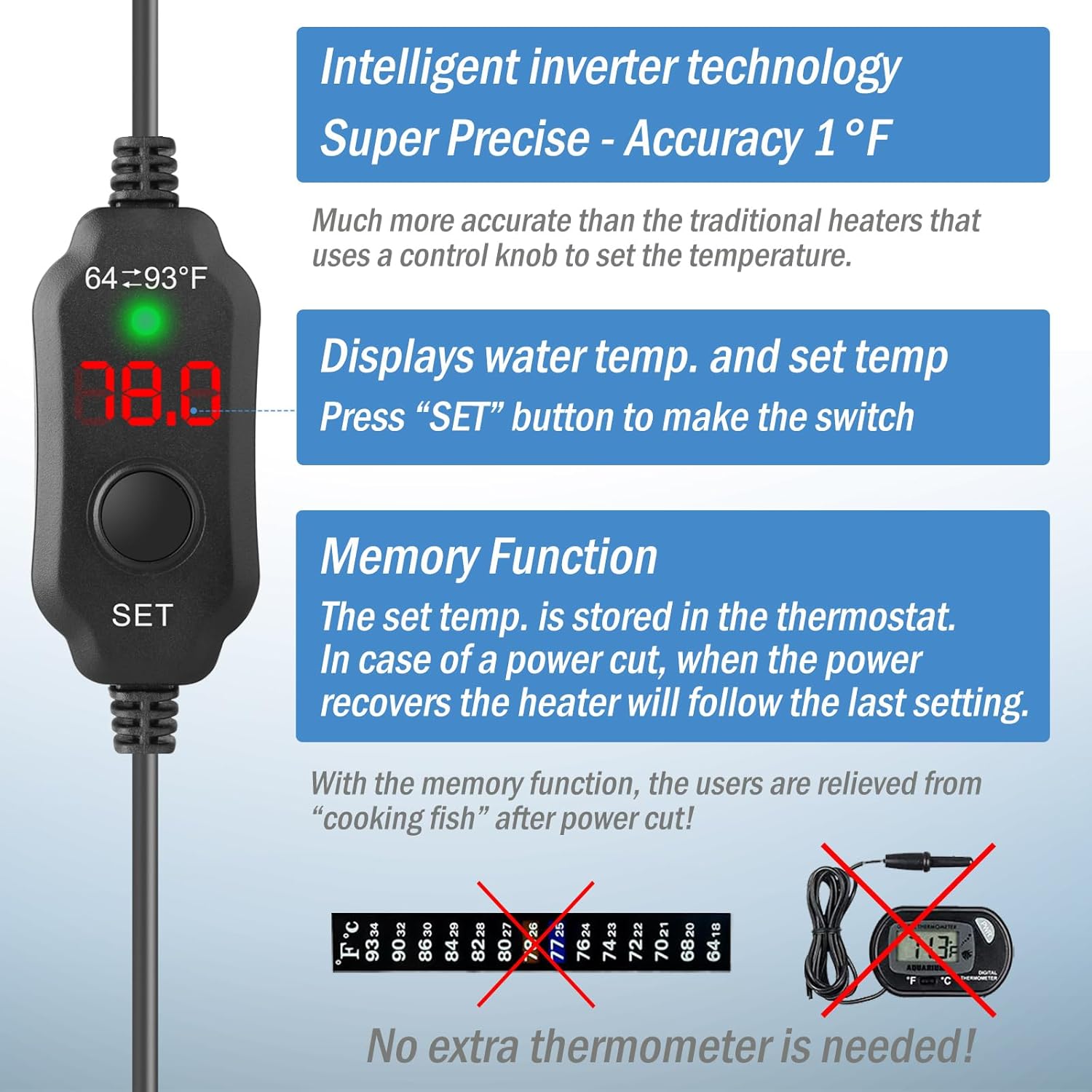 Super Mini Aquarium Heater 30W Betta Heater Adjustable Submersible Fish Heater Small Fish Tank Heater Turtle Heater with Digital Display Thermostat, for 4-6 Gallon Tanks