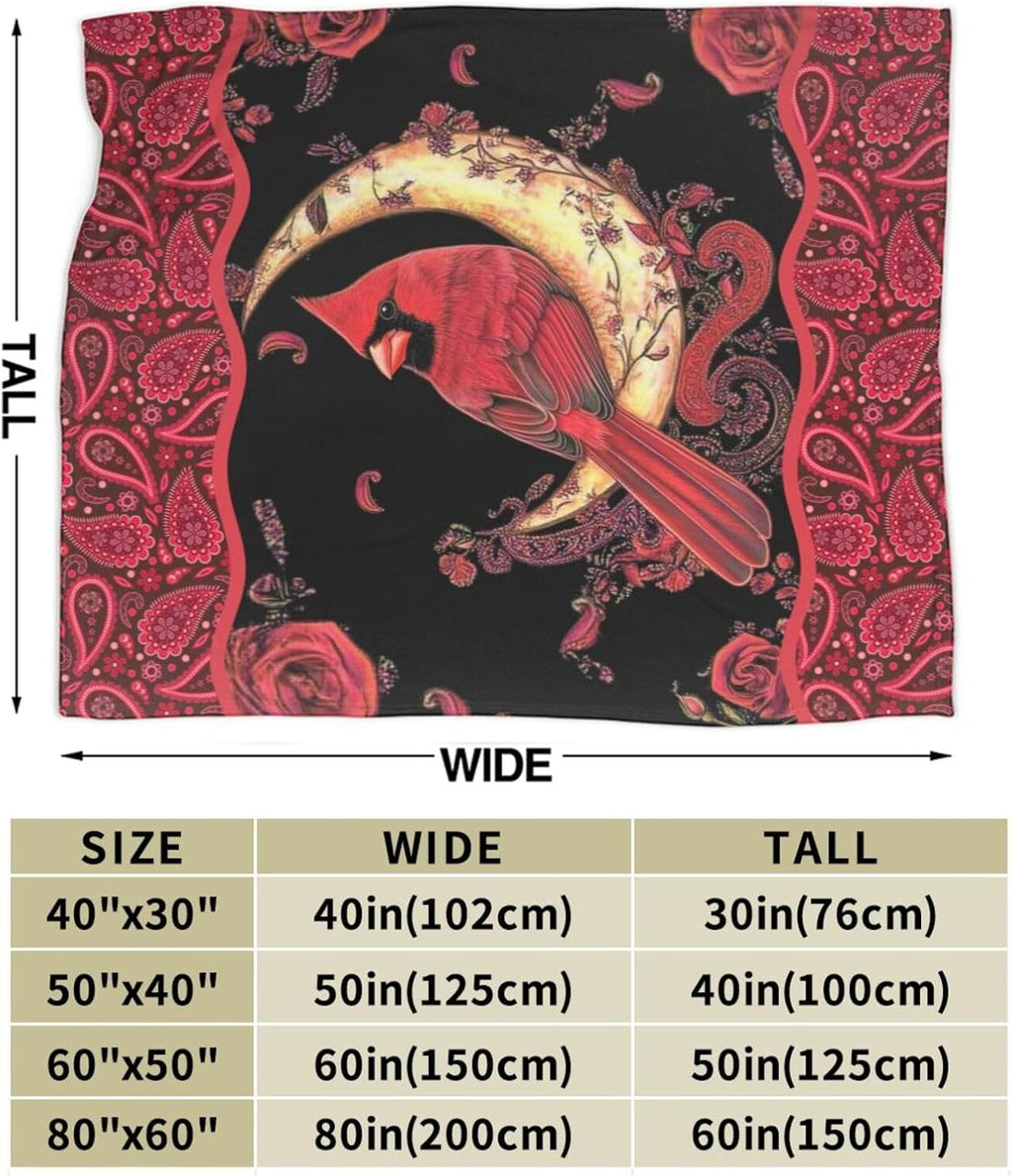 Cardinal Blanket Cardinals Moon Throw Red Bird Christmas Blanket Flannel Stuff Merch Cozy Decor Fleece Plush Fuzzy Warm Soft Lightweight Bedding Gifts for Lover Girls Women Men Boy Couch Sofa 60"X50"