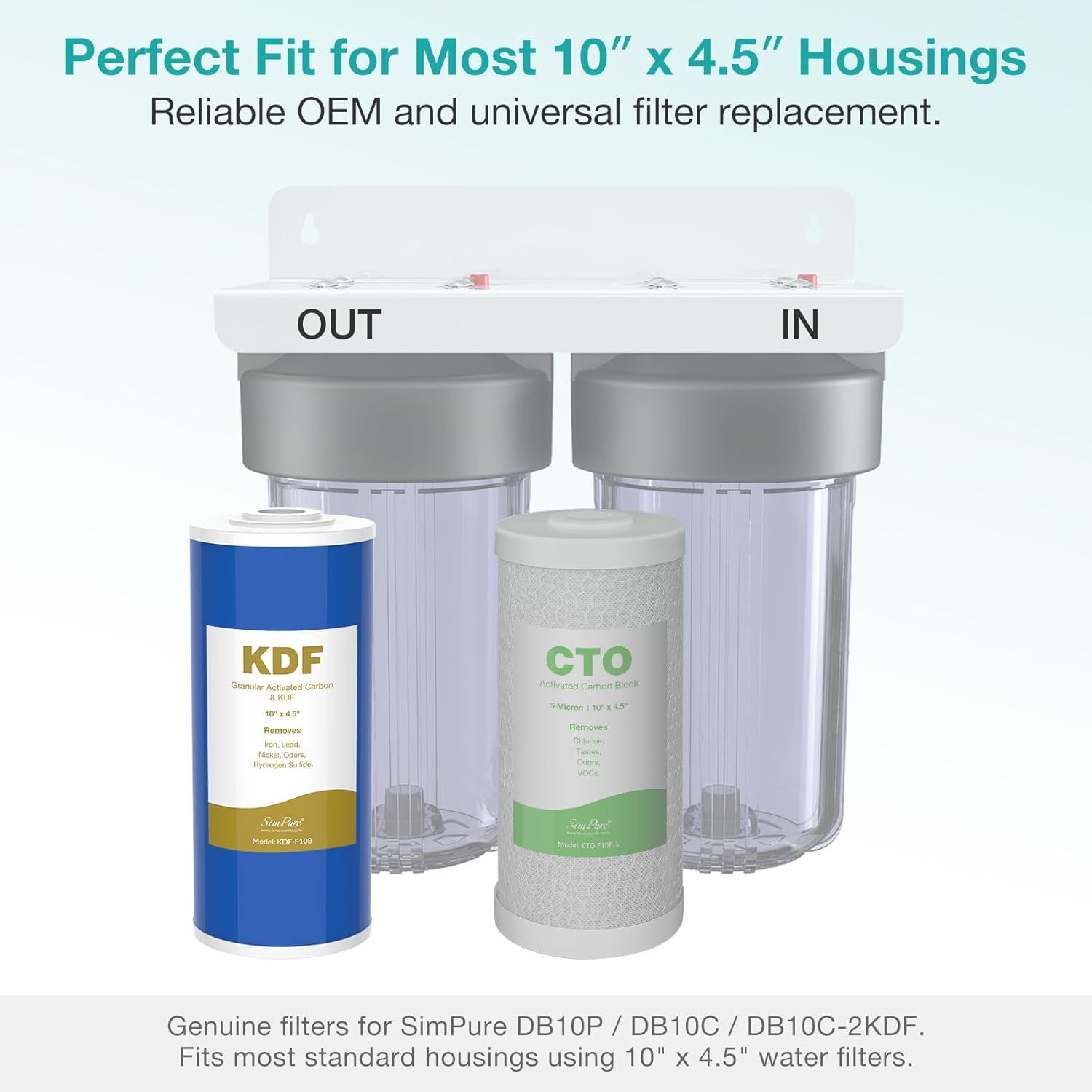 SimPure Whole House Water Filter Cartridges 10" x 4.5" GAC/KDF Carbon and Heavy Metal Filter, for DB10C-2KDF, DB10P, WGB21B-KS, FG15B-KS, GE FXHTC, GXWH40L, 2 Pack