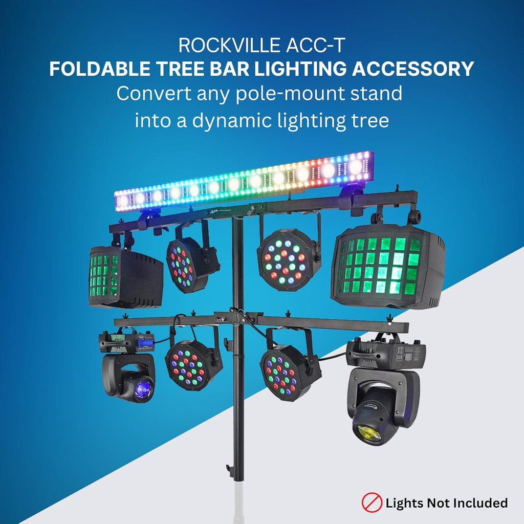 Rockville ACC-T Collapsible Tree Bar Accessory, Heavy-Duty Steel, 8 Mounting Points, 200 lb Load Capacity, 48" Wide, Includes 21" Extension Pole & Travel Bag, Perfect for DJ Lighting & Event Setups