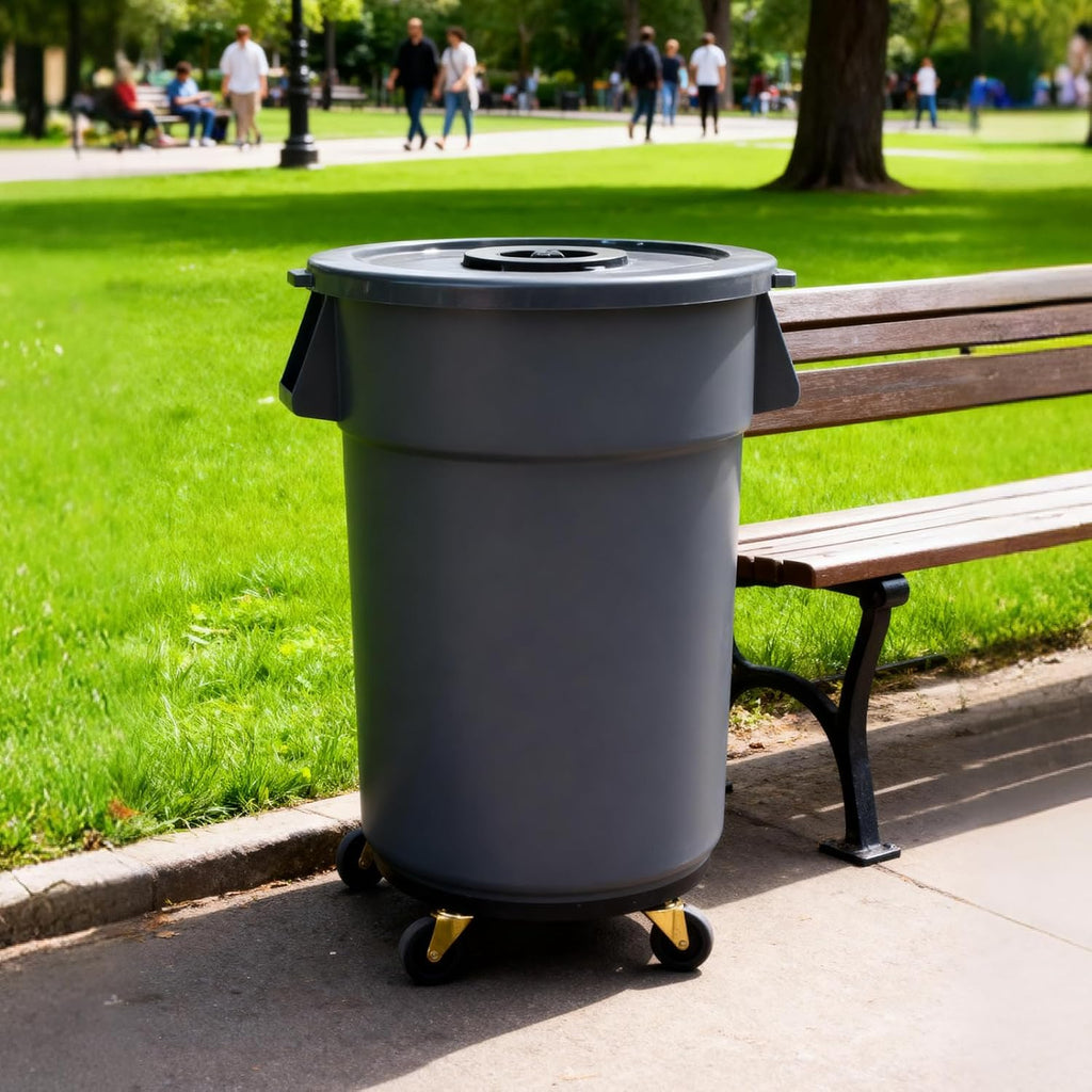 48 Gallon Outdoor Trash Can with Wheels, Rolling Trash Can with Lid & Sturdy Handle, Commercial Round Trash Cans, Outdoor Garbage Can for Kitchen, Garage, Backyard and Patio (48 Gallon, 1 Pack)