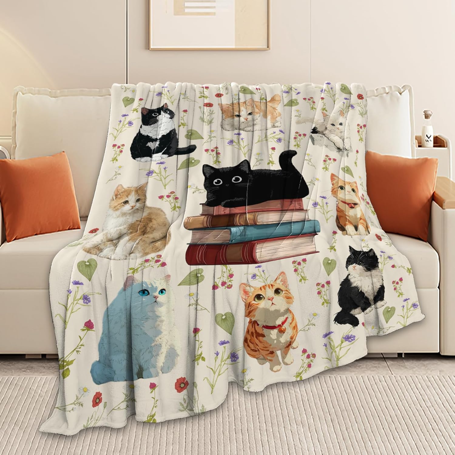 Cat Throw Blanket Black Cat Stuff Gifts for Kids Girls Boys Adults Women Men Soft Cozy Warm Plush Fluffy Fuzzy Fleece Blanket Decor 40''X50''