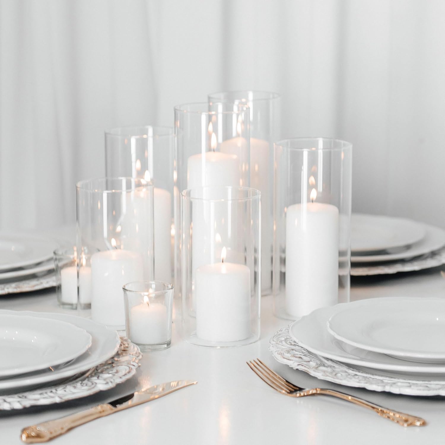 Yummi Set of 3 Slim Pillars and Cylinder Vases - White