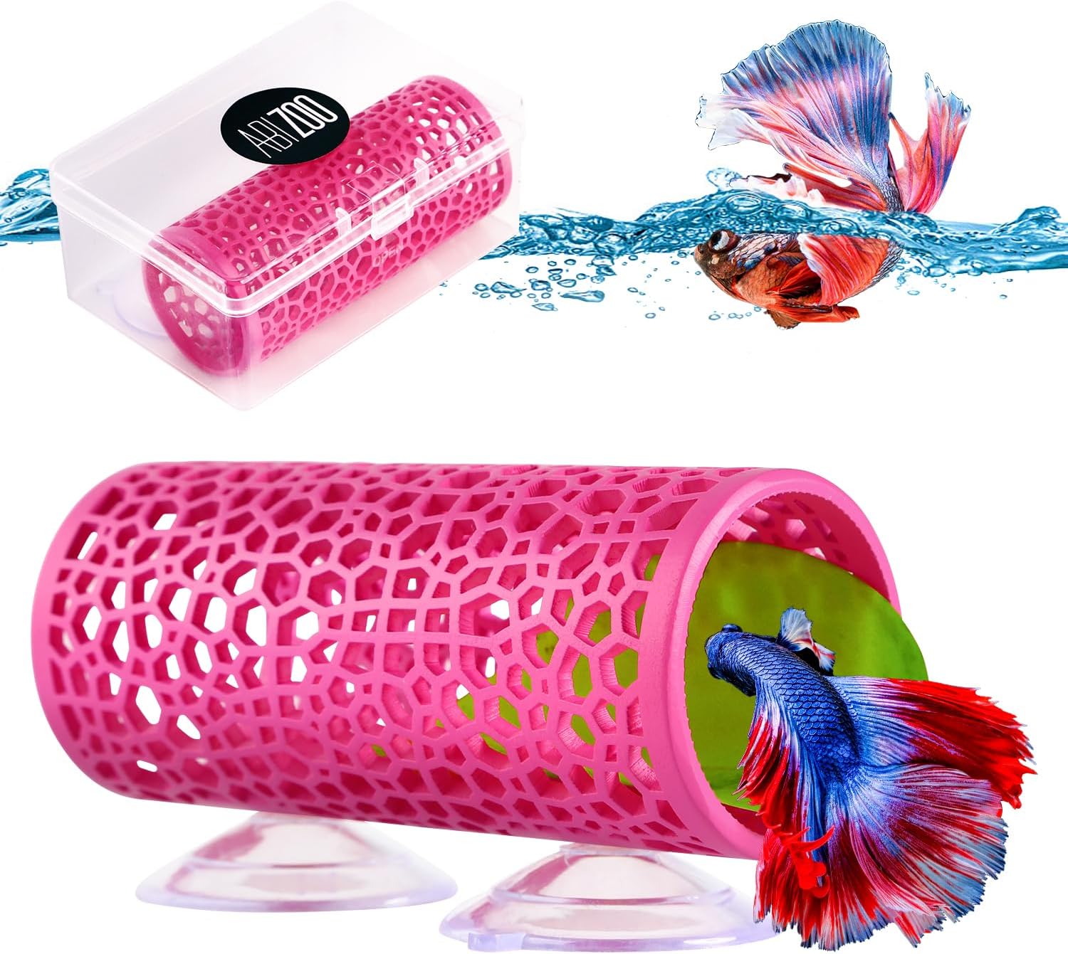 Abizoo Betta Fish Pink Tunnel Hideout for Aquarium Decoration Durable Hollow Design Easy to Clean Smooth Finish Enhances Habitat Comfort Fish Tank Accessory for Shrimp Guppies