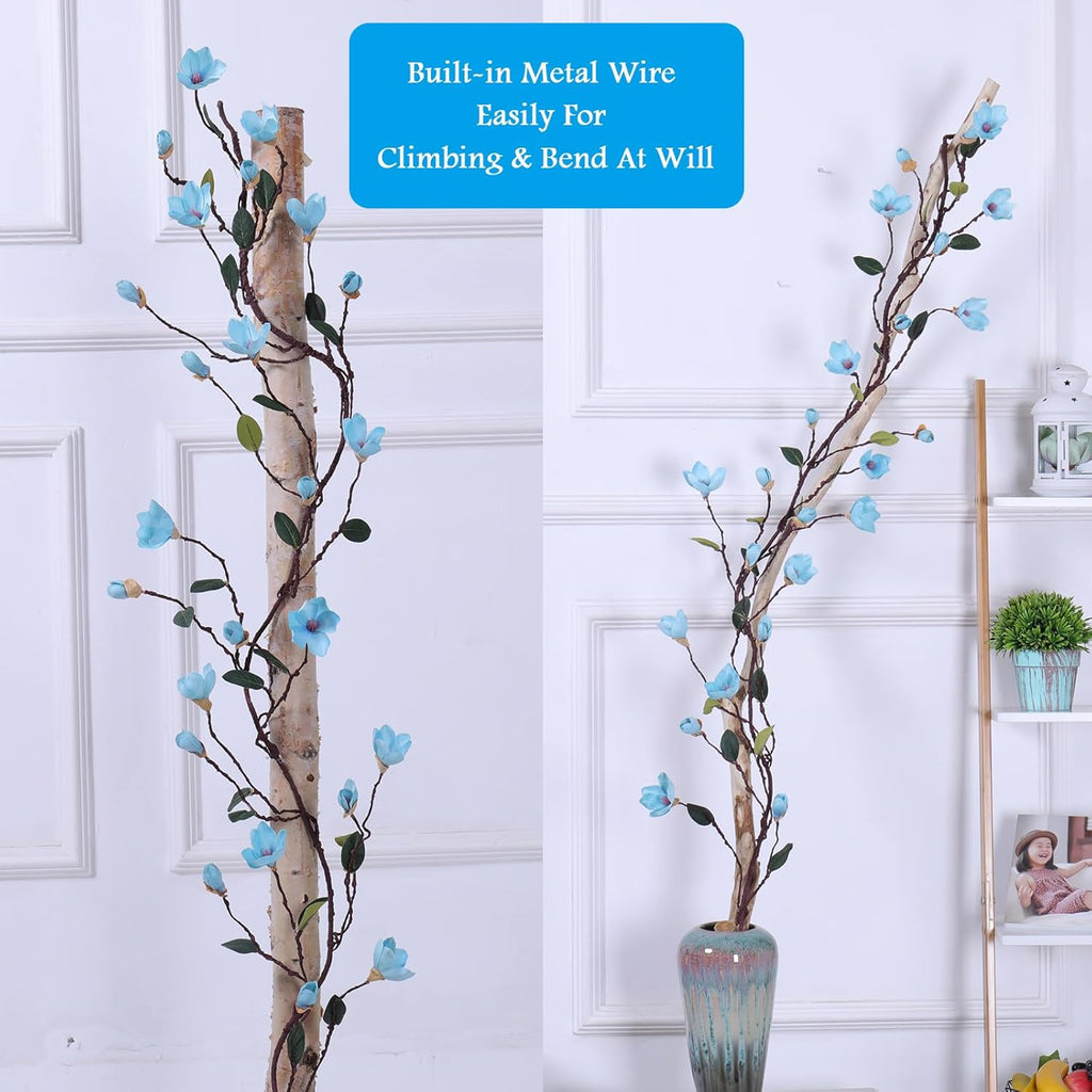 160cm/63inch Bendable Artificial Magnolia Flower Tree Branches Garland Orchid Door Hanging Floral Vines Wreath for Wedding Sign Arch Wall Backdrop Home Garden Mantel Decoration (Blue)
