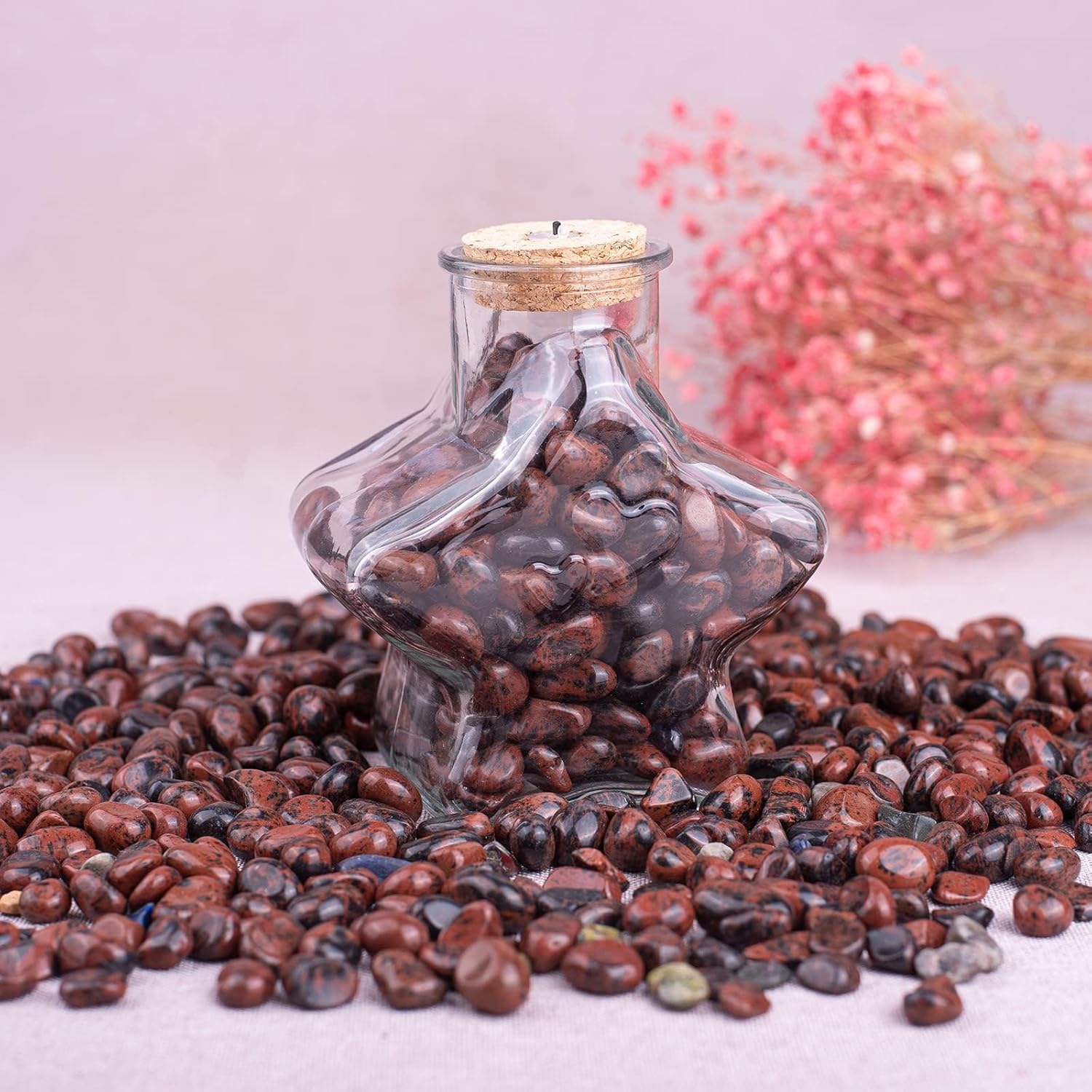 Polished Mahogany Obsidian Crystal Chips Set, 0.4'', 128 Pcs - Handpicked Natural Tumbled Stones and Crystals Bulk for Healing, Reiki, Meditation, Witchcraft and Home Decor