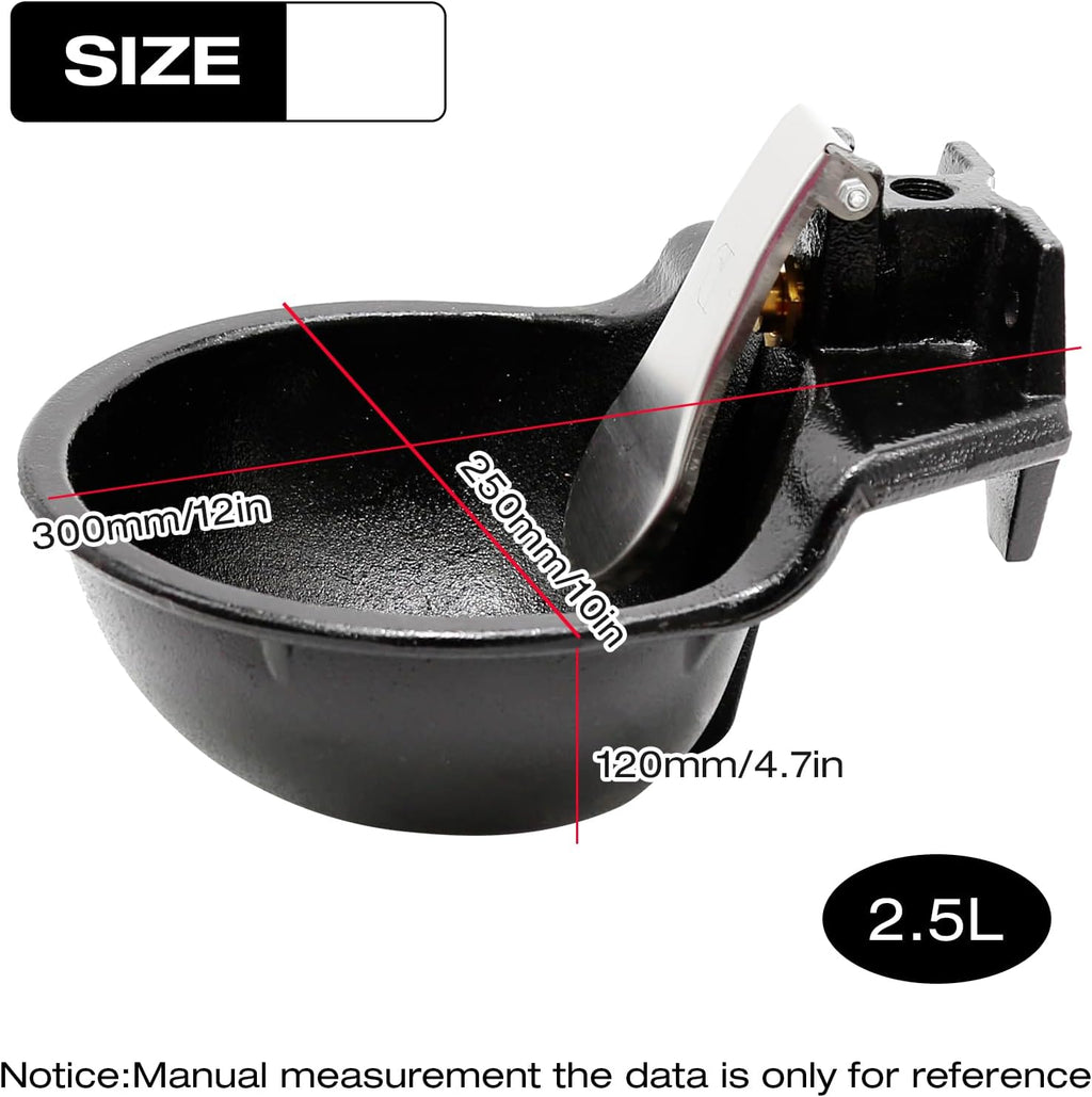 MDEOOSKY Extra Large Livestock Cast Iron Push-Paddle Automatic Horse Waterer with Accessories Livestock Water Trough 2.5L Heavy Duty Auto Drinking Metal Troughs for Horse Cattle Goat Pig Capacity