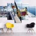 House Decorations Living Room Big Game Fishing Reel Paintings Blue Seascape Angling Pictures Contemporary Artwork 5 Panel Prints Wall Art on Canvas Framed Ready to Hang Posters and Prints(60''Wx40''H)